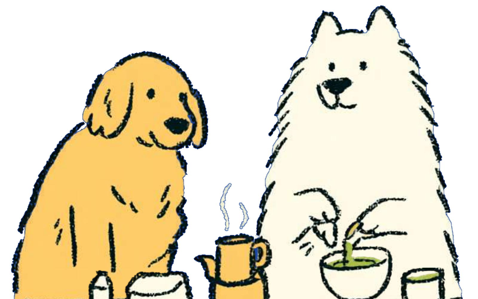 Two dogs sharing tea at a table